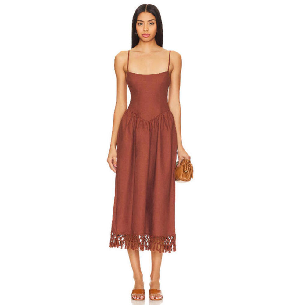 Tularosa Rust Brown Spaghetti-Strap Midi Dress